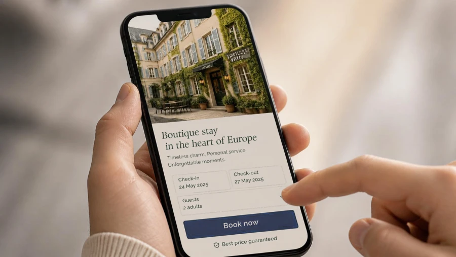 A hotel booking page encouraging guests to book direct