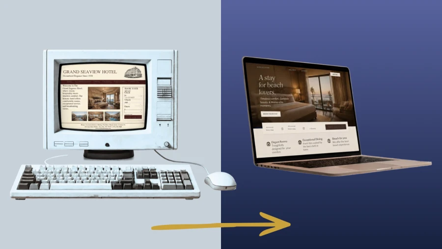 A hotel website redesign shown on desktop and mobile